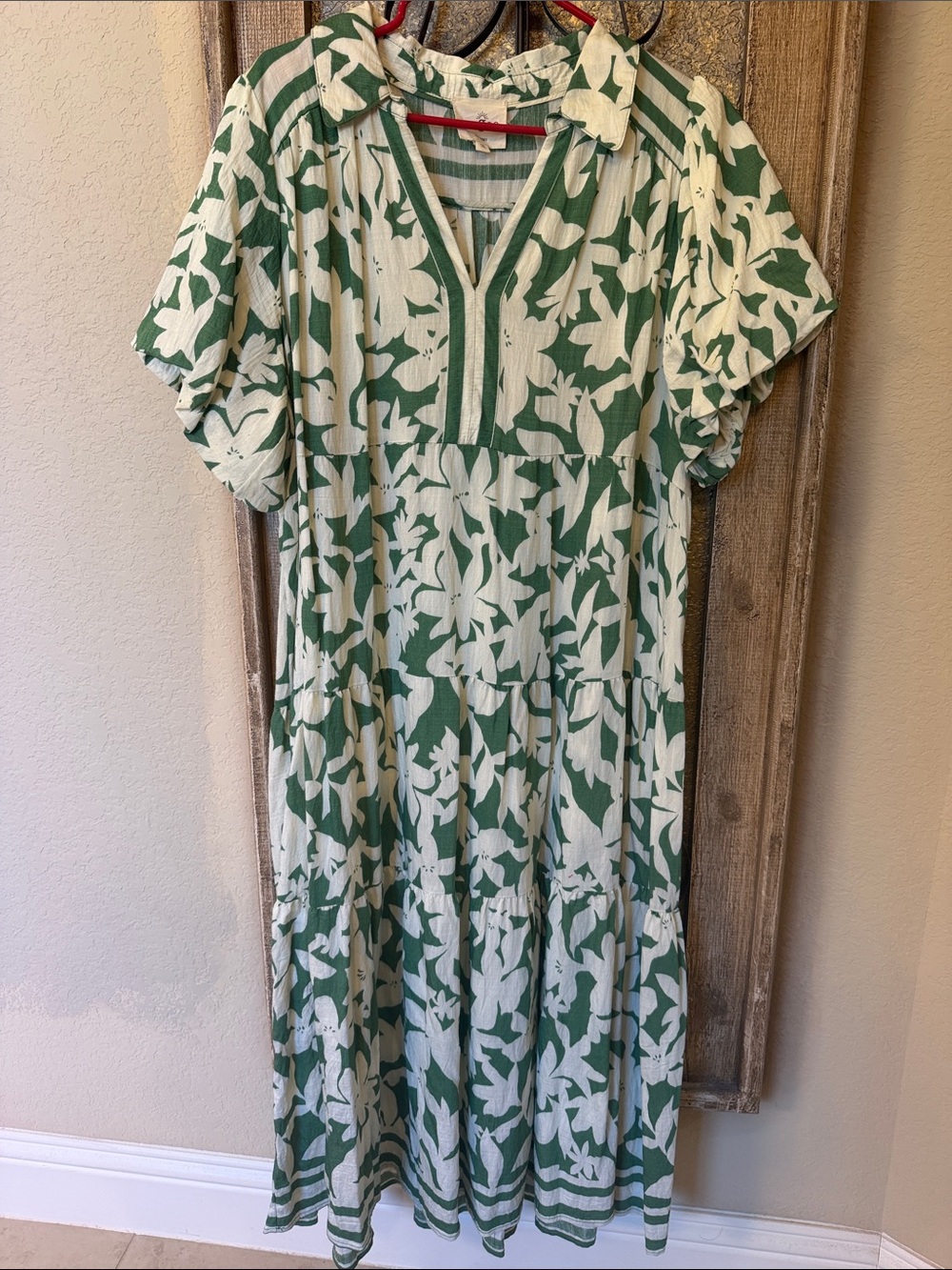 Umgee Green and White Floral Maxi Dress